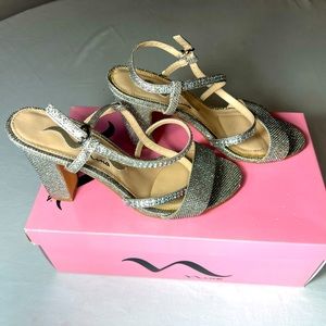Nina size 6.5 silver sparkling dress shoes. Chunky heels